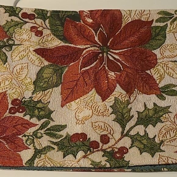 Festive Poinsettia Tapestry Table Runner - Picture 5 of 14